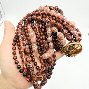 SELINI 5-Strand Coral Resin Bead Necklace with Ornate Bejewelled Clasp